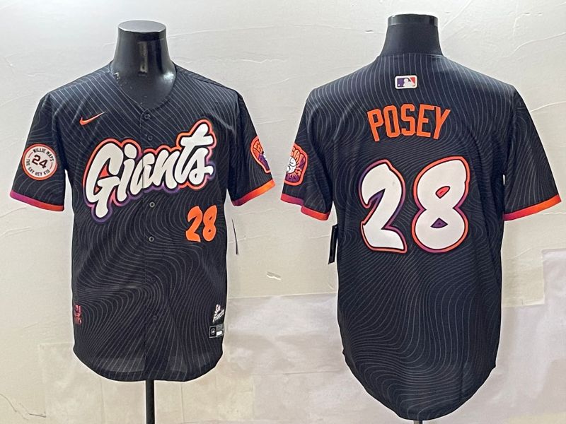 Men San Francisco Giants #28 Posey Black Second generation Joint Name Nike 2025 MLB Jersey style 11
